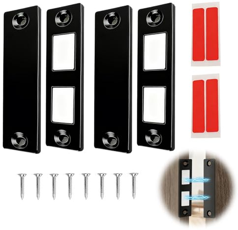 2 Piezas Imanes para Puertas de Armario Ultra Fino con 8 Tornillos 2 Adhesivo, Pestillo Magnético Adhesivor Ultrafino para Muebles Cajones Puertas Correderas Alacenas, Cierre Armario Magnético Negro