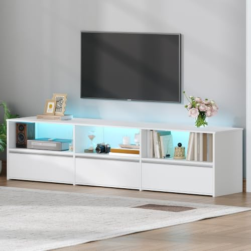 Hzuaneri Mueble de TV con Iluminación LED, Blanco-Plata, 180 ×40 ×50 cm