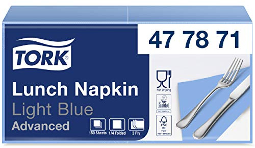 Tork 47000 mjuka lunchservetter 3 lager, absorberande pappersservetter krämfärg/mångsidig/avancerad kvalitet/10 x 150 (1500) servetter/32,6 x 33 cm (B x L) / 1/4 tum, Ljusblå, 1500