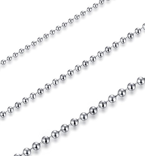 FOSIR 3Pcs Silver Ball Chain Necklace for Men, 3mm 4mm 5mm Beaded Military Chains, Stainless Steel Dog Tag Necklace Chains Set for Men, 20 Inch