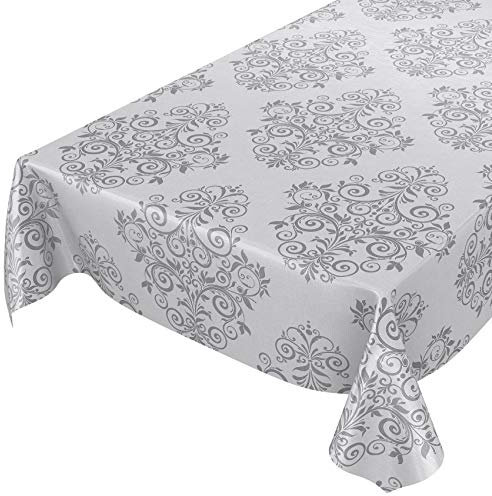 ANRO Wachstuchtischdecke Wachstuch Wachstischdecke Tischdecke abwaschbar Ranken Barock Arabeske Grau 180 x 140cm
