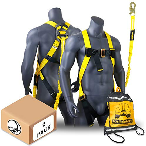 KwikSafety SCORPION [2 Pack] Safety Harness | Full Body Fall Protection Harness w/ 6ft Tubular Lanyards | Fall Arrest Safety Gear | ANSI OSHA Compliant