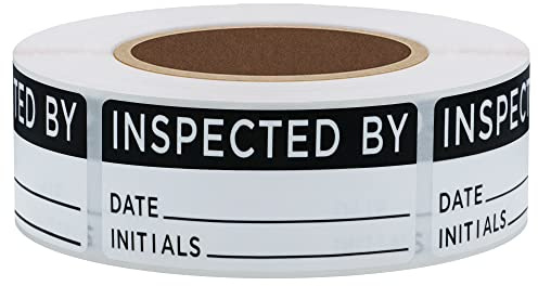 Hylabelest White and Black Inspected by Labels for Inventory 1 x 2 Inch Rectangle 500 Adhesive Stickers On A Roll