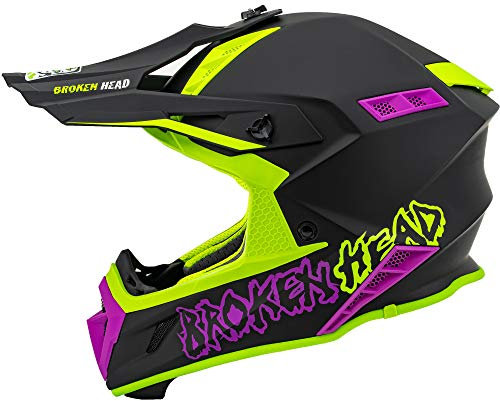 Broken Head The Hunter - Ultra Leichter Motocross-Helm & Enduro-Helm für Profis - Light Grün Pink - Größe XL (61-62 cm)