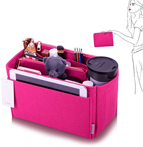 ZTUJO Purse Organizer, Felt Bag Organizer Insert For Speedy, Neverfull, Graceful, Tote, Handbag, Shaper (Slender Medium, Rosy)