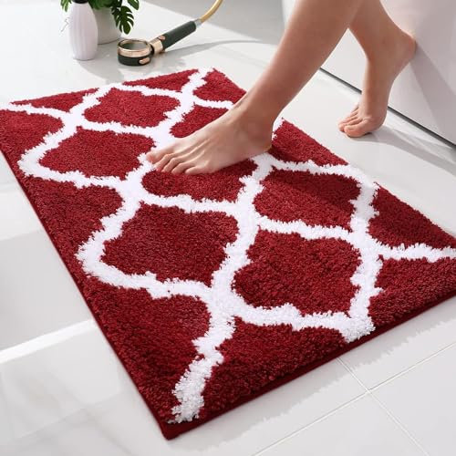 Homaxy rutschfest Badematte Badezimmerteppich Waschbar Hochflor Badteppich Flauschige Mikrofaser Badvorleger- 40 x 60 cm, Weinrot