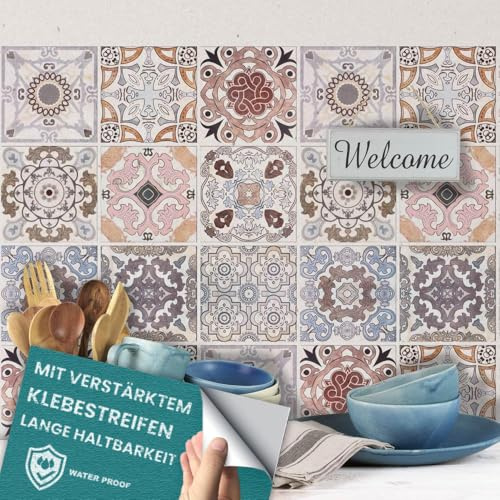 RE-COVERTILES - Kakel Klistermärken Badrum och Kök 12 Pcs 15x15 cm - PS00058 PVC väggdekoration Vattentät Kakel Mosaik Azulejos stil cementplattor