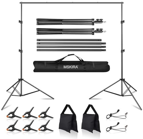 MSKIRA Photography Backdrop Stand 10ft X 7.5ft Back Drop Adjustable Stand Background Support System Kit for Studio Photoshoot, Portrait, Wedding Parties