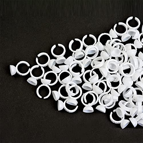 100 piezas anillos para extensiones de pestañas anillo contenedor de pigmento soporte para pegamento de pestañas (blanco S)