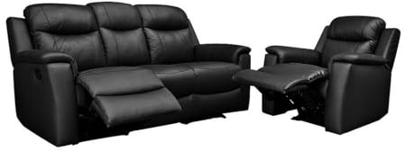 Vente-unique - Canapé 3 Places et Un Fauteuil Relax Evasion en Cuir - Noir
