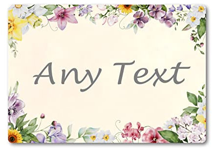 Personalised Any Text Floral Watercolour METAL Sign Plaque. Home Decor Wall Hanging. Indoor Outdoor Use. Garden Sign Greenhouse Welcome (A5 (197mm x 141mm))