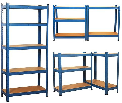shine planet 5 Tier Garage Shelves Metal Storage Shelves, Heavy Duty Shed Storage Racking for Warehouse Workshop Office(Blue,70x30x150cm)