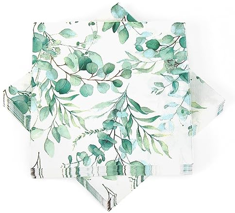 Servilletas de Eucalipto, 40 piezas Servilletas de Hoja de Eucalipto, Servilletas Papel Decoradas Verde, 33 x 33 cm Servilletas Papel Fiesta para Bodas Cumpleaños Bautizos Comuniones