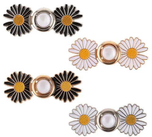 Dimeho 4 Pack Pant Waist Tightener Daisy Detachable Jeans Pins No Sew Adjustable Pants Waist Adjuster Buttons Flower Instant Jeans Tighten Clips for Women Loose Pant Skirt