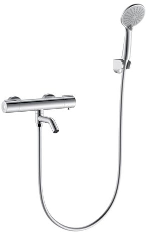 Ducha Casa Mezclador Termostático, Grifería con Manguera y Alcachofa de Mano 3 Tipos de Chorro, Grifo de Ducha con Termostato para Bañera y Baño