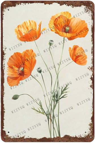 WIZYXQ Metal Signs Orange Flowers Vintage Metal Tin Sign for Home Office Kitchen Bar Cafe Garden Wall Decor 12x8 Inch