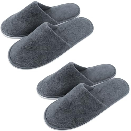KYEDGC 2 Pairs Spa Slippers, Reusable Non Disposable Towelling Slippers For Guests Travel Home Hotel Use (Grey)