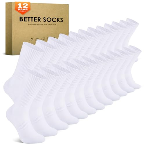 TUUHAW 12 Pairs Socks Women 6-8 White Long Crew Trainer Breathable Hiking Socks for Work Walking Cycling Trekking Outdoor