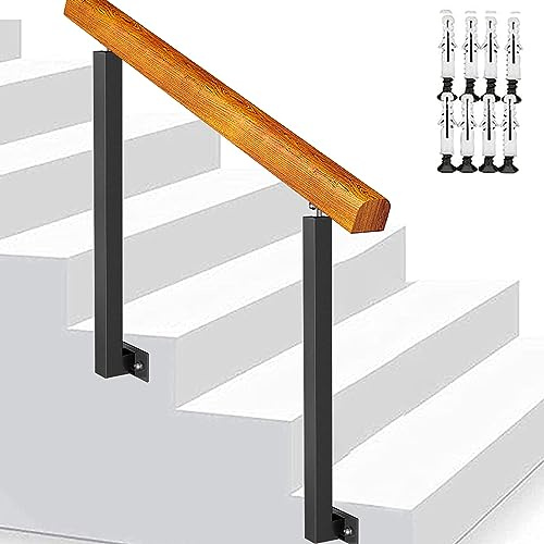 Barandilla de madera maciza para jardín, porche, 80 cm/100 cm, barandilla de escalera interior y exterior con pancarta ajustable y accesorios, pasamanos de transición para 2 a 3 escalones, altura de