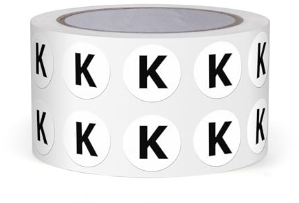 FINDAT Bokstaven K Dot klistermärke 13 mm självhäftande vinyl vattentät stora bokstäver alfabet runda etiketter för lager skolor fabriker företag 1000 stycken