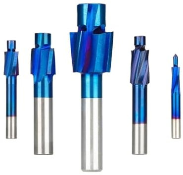 Juego de fresas de ranurado piloto HSS con revestimiento azul, 4 flautas, avellanador, herramienta for carpintería M3, M4, M5 y M6