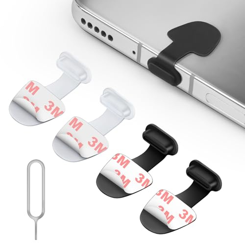 AXFEE Typ C-port dammproppar, dammskyddskåpor, silikon USB C-dammplugg med avtagbart lim och kortborttagningsstift, USB-C laddningsport skydd för laptop/iPad/i-Phone 16 tillbehör (4 st, 2 färger)