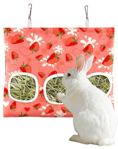 Rabbit Hay Feeder, Guinea Pig Hay Feeder, Hay Bag with 3 Holes, Hanging Hay Holder, Small Pets Grass Rack Slot Dispenser for Guinea Pig, Bunny, Hamster, Dragon Cat