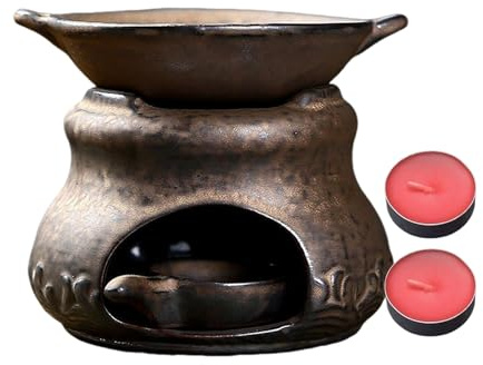 Lampe à Parfum en céramique | Diffuseur de Parfum Multifonction en céramique avec 2 Bougies | Fait Fondre la parfumée comme réchauffeur – pour Salle de Yoga, Maison, Bureau, Chambre à Coucher et