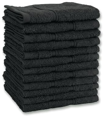 Vency Lot de 12 serviettes d'invité de qualité supérieure pour le visage et les mains - 100 % coton doux et absorbant - 30 x 30 cm - Noir