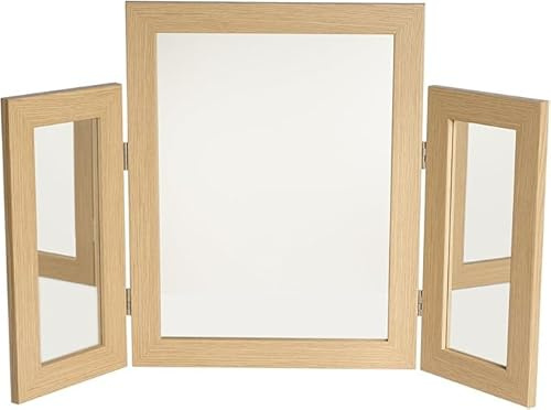 Reflex Sales Large Self Standing Dressing Table Mirror with Mirrored Wings - Oak Effect
