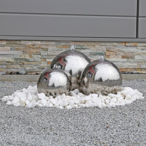 CLGarden Edelstahl Springbrunnen ESB2 mit 3 aufwendig polierten Edelstahl Kugeln und LED Beleuchtung Zierbrunnen für den Garten