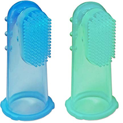 2 x Baby Silicone Finger Toothbrush ~ Baby Infant Gums Massager Brush (Blue & Green)