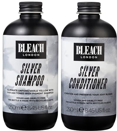 BLEACH LONDON Silver Shampoo 250 ml and Silver Conditioner 250 ml - High Pigmented Ashy Silver Rinse, Vegan Cruelty Free, colour Protected Clean, colour Depositing Toning Formula