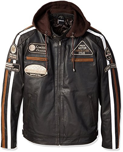 URBAN 5884 Chaqueta Moto Hombre en Cuero 58 Gents, Cazadora de Moto de Piel de Cordero, Armadura Removible para Espalda, Hombros y Codos, Marrón, 3XL