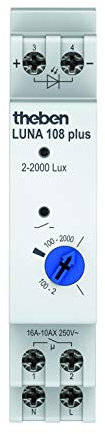 Theben 1080900 LUNA 108 plus EL Interrupteur crépusculaire analogique I Capteur de luminosité externe encastré I Temporisation fixe à l'enclenchement/au déclenchement I Commutation au passage par zéro