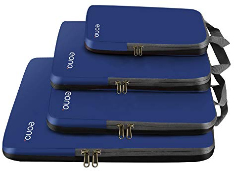 Eono Compression Packing Cubes, Luggage Organiser Set, Extensible Suitcase Organiser, Packing Organisers for Suitcases, Packing Cubes for Travel or Home Storage - Navy, 4 Set
