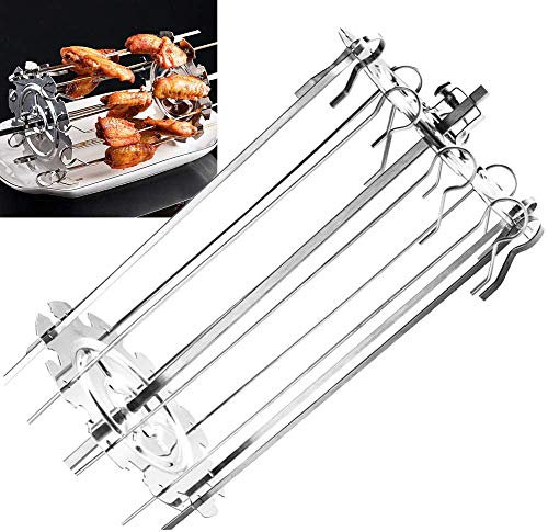Jilijia - Kit per barbecue in acciaio e metallo, per arrosti, con 10 spiedini con 10 aghi per spiedini, spiedini per barbecue, telaio universale a gabbia per ago, spiedo per carne, forno e kebab