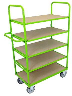 TRUTZHOLM Etagenwagen Transportwagen Rollwagen Profi Kommissionierwagen Wagen bis 600kg 5 Böden 180cm Höhe Plattformwagen Regal Regalwagen Grün