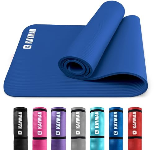KAYMAN Exercise Yoga Mat Non Slip - Blue, 183 x 60 cm | Best Training & Workout Mat for Yoga, Pilates, Gymnastics, Stretching & Meditation | Eco Friendly Exercise Mat for Home with Carrying Straps