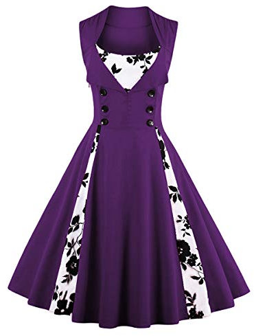 Robe Vintage Années 50 Pin Up Femme Style Champetre Rockabilly Annee 50 60 Tenue Audrey Hepburn Deguisement Guinguette à Pois Trapèze Robes de Mariée Cocktail D'été Soirée Grande Taille A#Violet M
