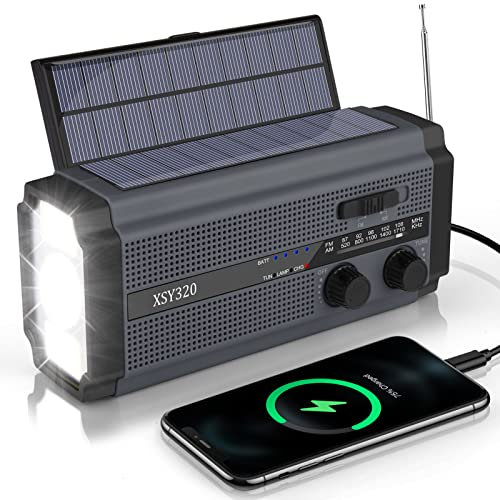Solar Radio, Tragbar Kurbelradio Dynamo Radio mit AM/FM,5000mAh Wiederaufladbare Dynamo Radio,Mit LED Taschenlampe& LED Leselampe, SOS-Alarm für Wandern,Camping,Ourdoor,Notfall-Schwarz