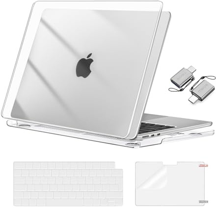MOSISO Funda Compatible con MacBook Air 13 Pulgadas M5 M4 M3 M2 2026 2025-2022 A3449 A3240 A3113 A2681,Carcasa para Macbook Air 13,6&Teclado Tapa&Pantalla Protector&Adaptador Tipo C,Cristal Claro