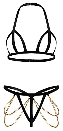 TTPSRY Lingerie Sexy Mujer Eróticos Conjunto Triangular con Cadenas Doradas Lenceria Hot Picardias Ropa Interior Transparente Camisones Sexys Body Divertida Lencería Erótica