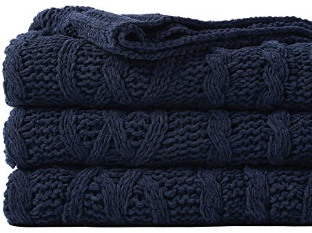 Battilo Navy Blue Throw Blanket for Bed Couch, Soft Warm Cozy Blue Sofa Blanket, Indoor Outdoor Decorative Navy Knitted Throw for Living Room, Picnic, Travel, 130x170cm