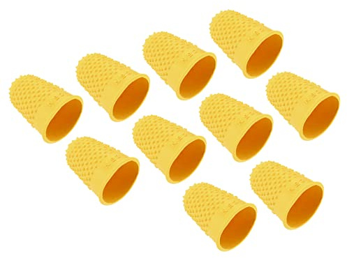 PATIKIL 0,79 x 1,18 tum gummidfingerspetsar, 10-pack silikon tumme fingertoppsskydd skyddskuddar fingerborg grepp för kontorsräkning sömnad, gul stor storlek