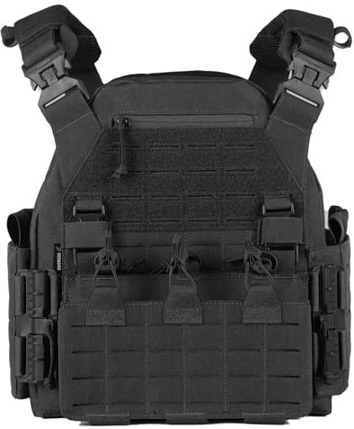VOTAGOO Taktische Weste für Herren, Militär Plattenträger Weste, Atmungsaktive Paintball Weste, Plate Carrier Paintball Brustschützer (Black)