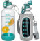 Seekua 1.5 litros grande Botella Agua Cristal 1.5l Botella Gimnasio Vidrio Deportiva con Pajita y Marca de Tiempo sin bpa