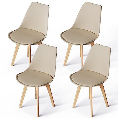 WAFTING 4er Set Esszimmerstühle Gepolsterter Stuhl mit Buchenholz-Beinen und Weich Gepolsterte Chair für Esszimmer Wohnzimmer Schlafzimmer Küche Besprechungsraum, (gepolstert Khaki)