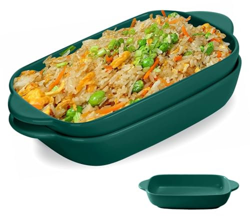 Lot de 2 Plats à Gratin en Céramique - 23 x 13 cm Style Nordique Vitré Petit Plat de Four Rectangulaire pour Lasagnes, Pâtisseries, Aliments Gourmands, Résistants à la Chaleur (Vert Foncé)