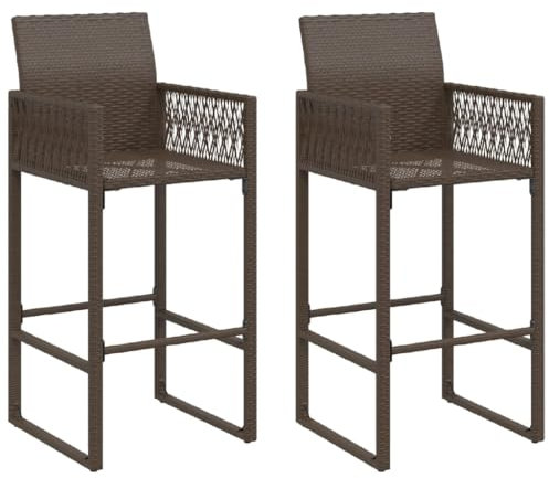 vidaXL Garten Barhocker 2 STK., Barstuhl Stahlrahmen, Gartenstuhl mit Armlehnen, Tresenhocker Bistrohocker Tresenstuhl, Braun Poly Rattan